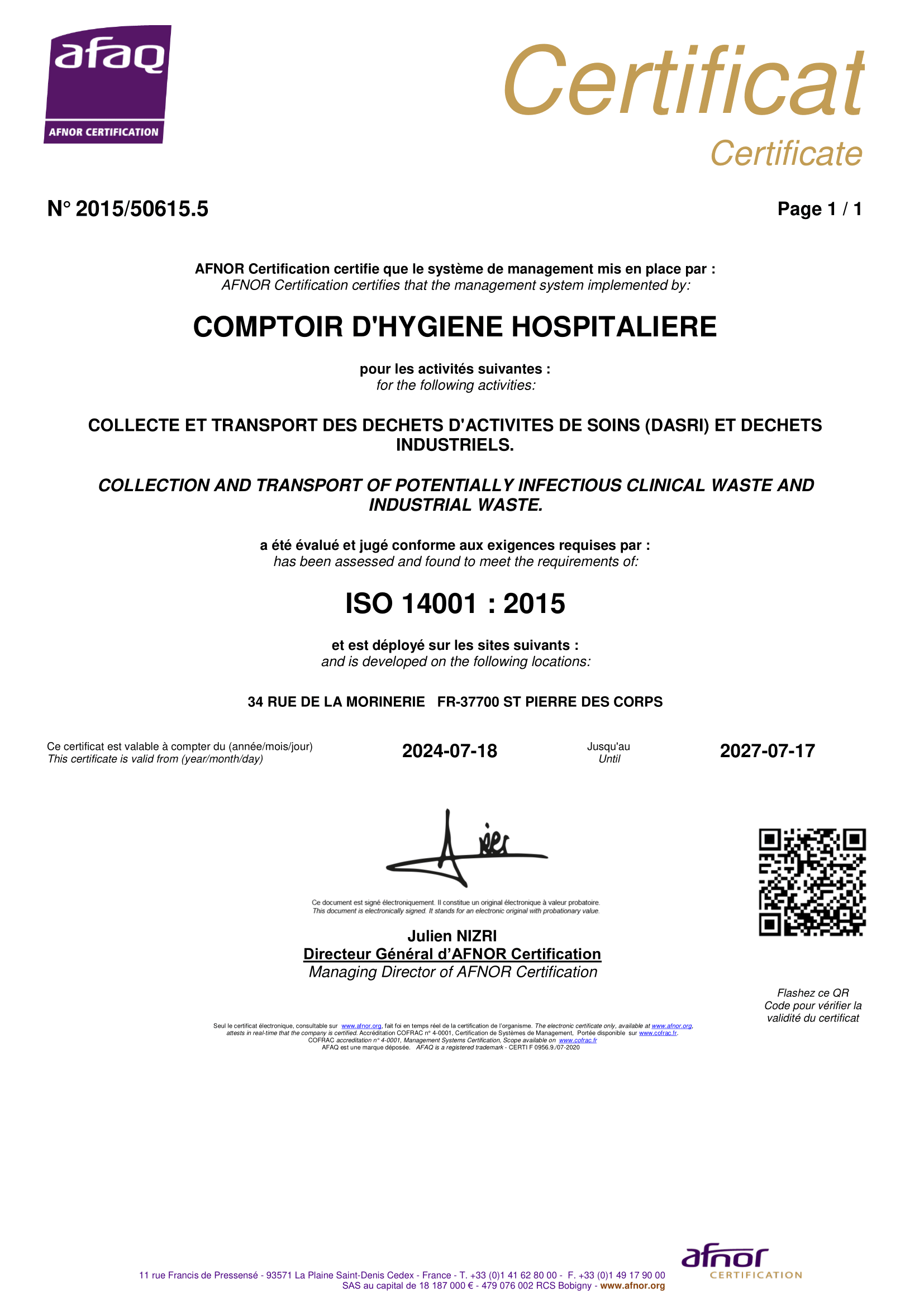CHH Autorisation Prefectorale