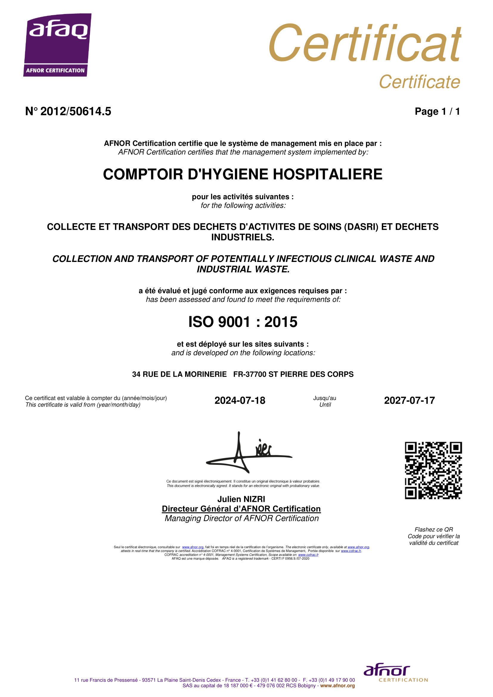 CHH Autorisation Prefectorale