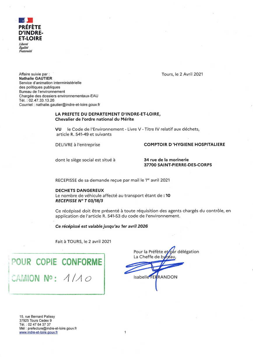 CHH Autorisation Prefectorale