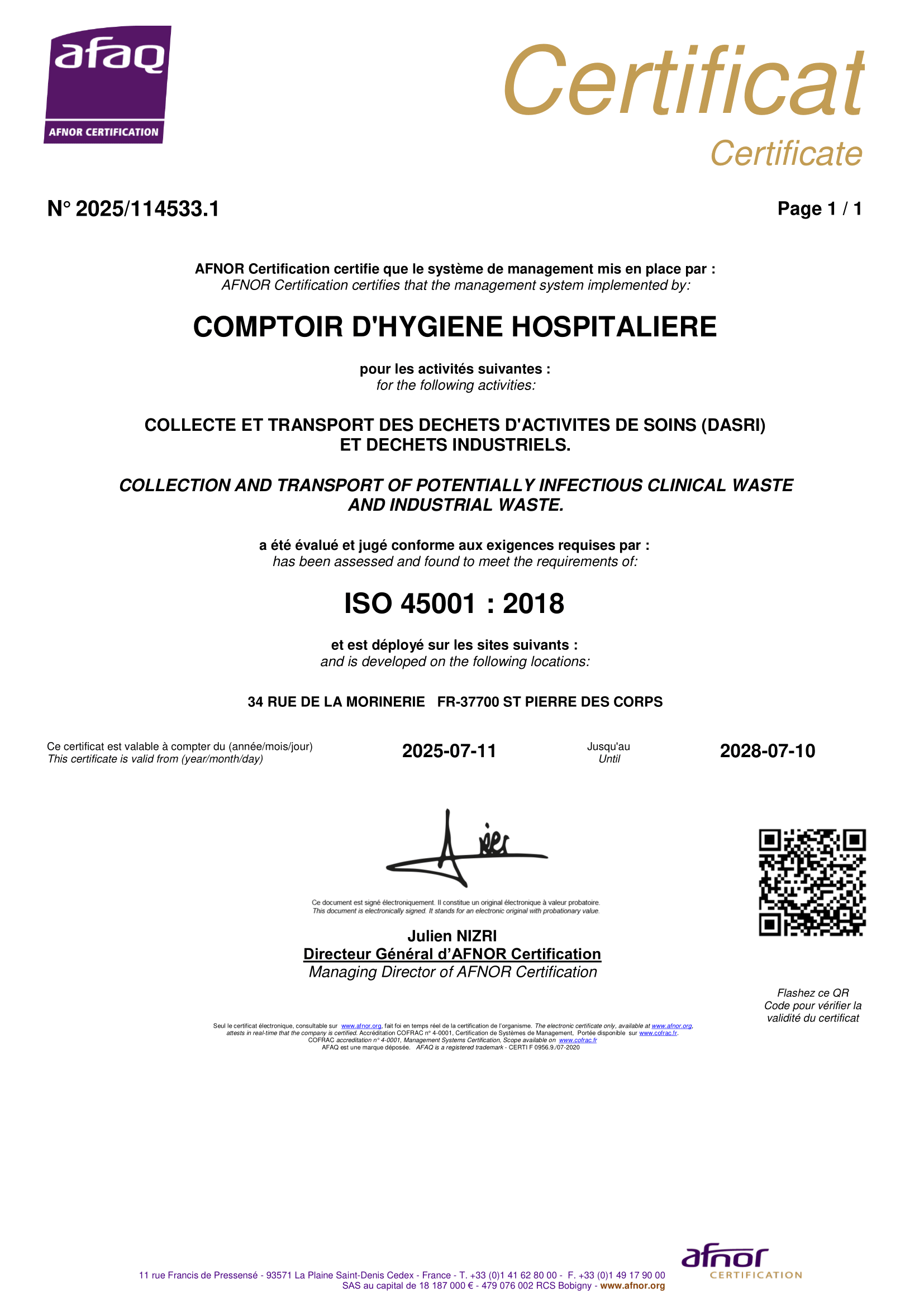 CHH Autorisation Prefectorale