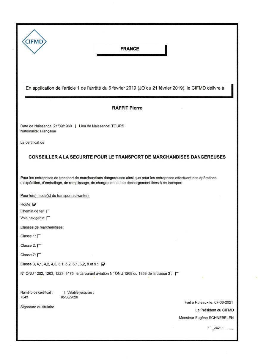 CHH Autorisation Prefectorale